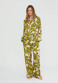 Evie Long Sleeve Floral Print Pyjama Set In Green