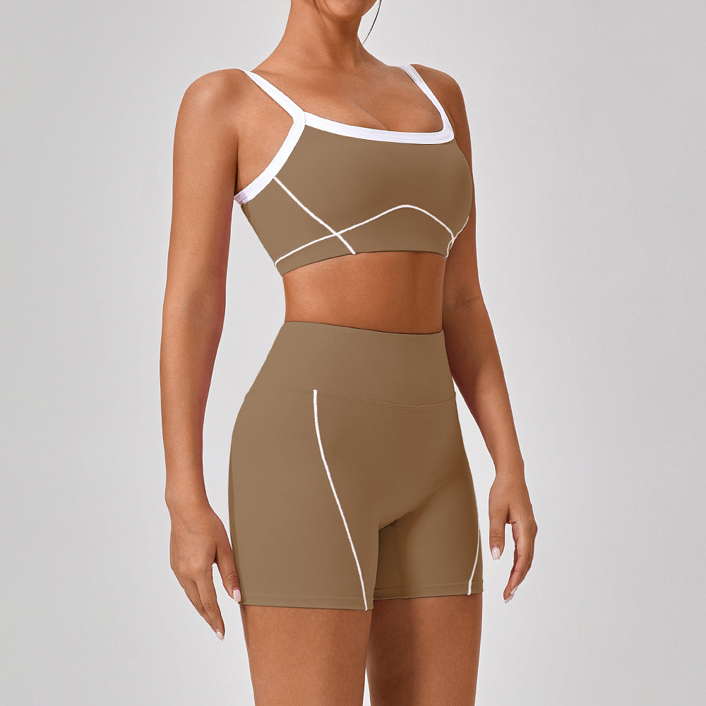 Outdoor Sports Yoga Suits Women's Spaghetti Strap Contrast Color Fitness Set Outfits