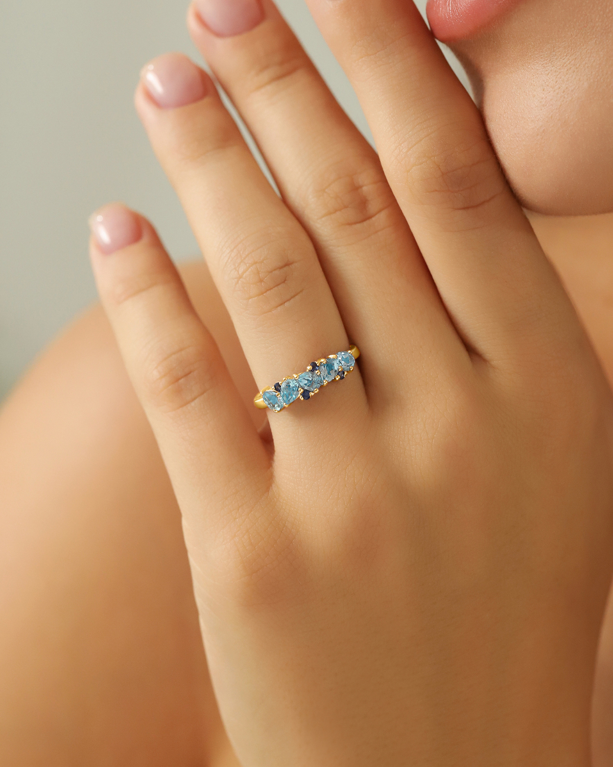 Blue Sapphire & Blue Topaz Pear Cut Half Eternity Band in 18k Gold Vermeil