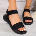 Color-block elastic sandals for women by Kenike featuring fish mouth design and flat summer style footwear.