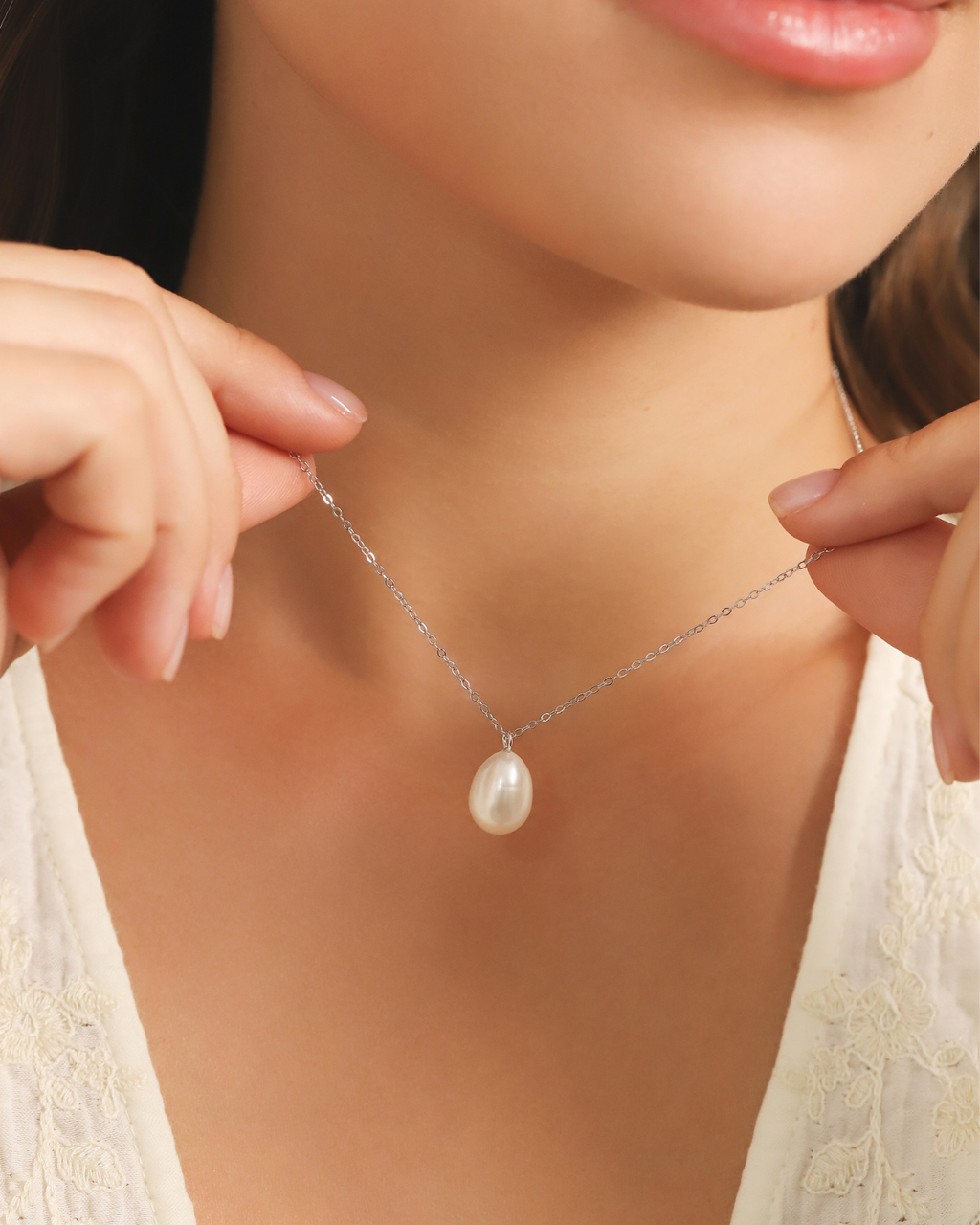 Large Pearl Pendant Necklace in Sterling Silver