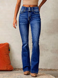 Skinny Flared Jeans With Pockets Fashion Button Zipper Trousers Women's Slim Denim Pants
