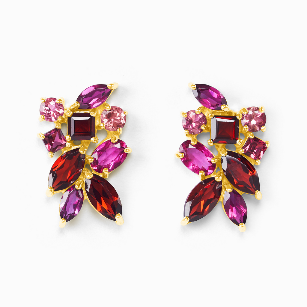 Large Red Gemstone Cluster Earrings in 18k Gold Vermeil