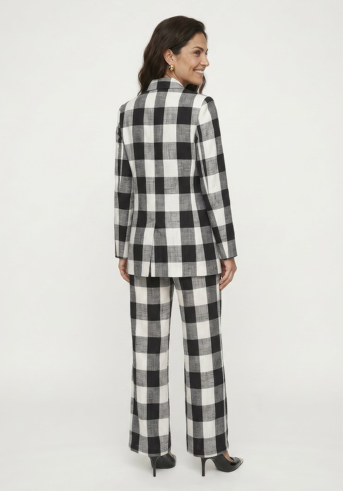 Zena Double Breasted Check Jacket in Black and White