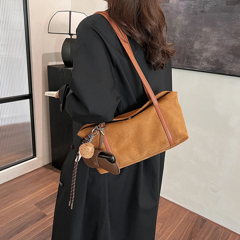 Autumn and Winter Vintage Women's Bag Suede Shoulder Bag Luxury Designer Top Handle Clutch Bag Purse for Women Retro Handbags