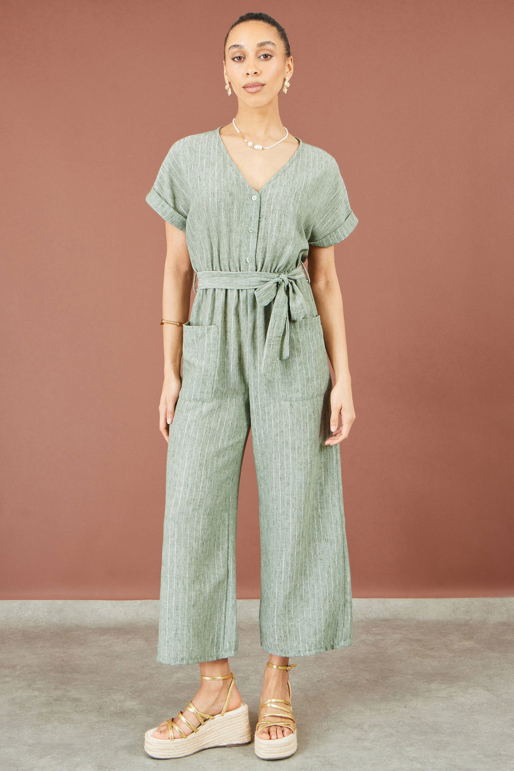 Yumi Green V Neck Kimono Sleeve Jumpsuit