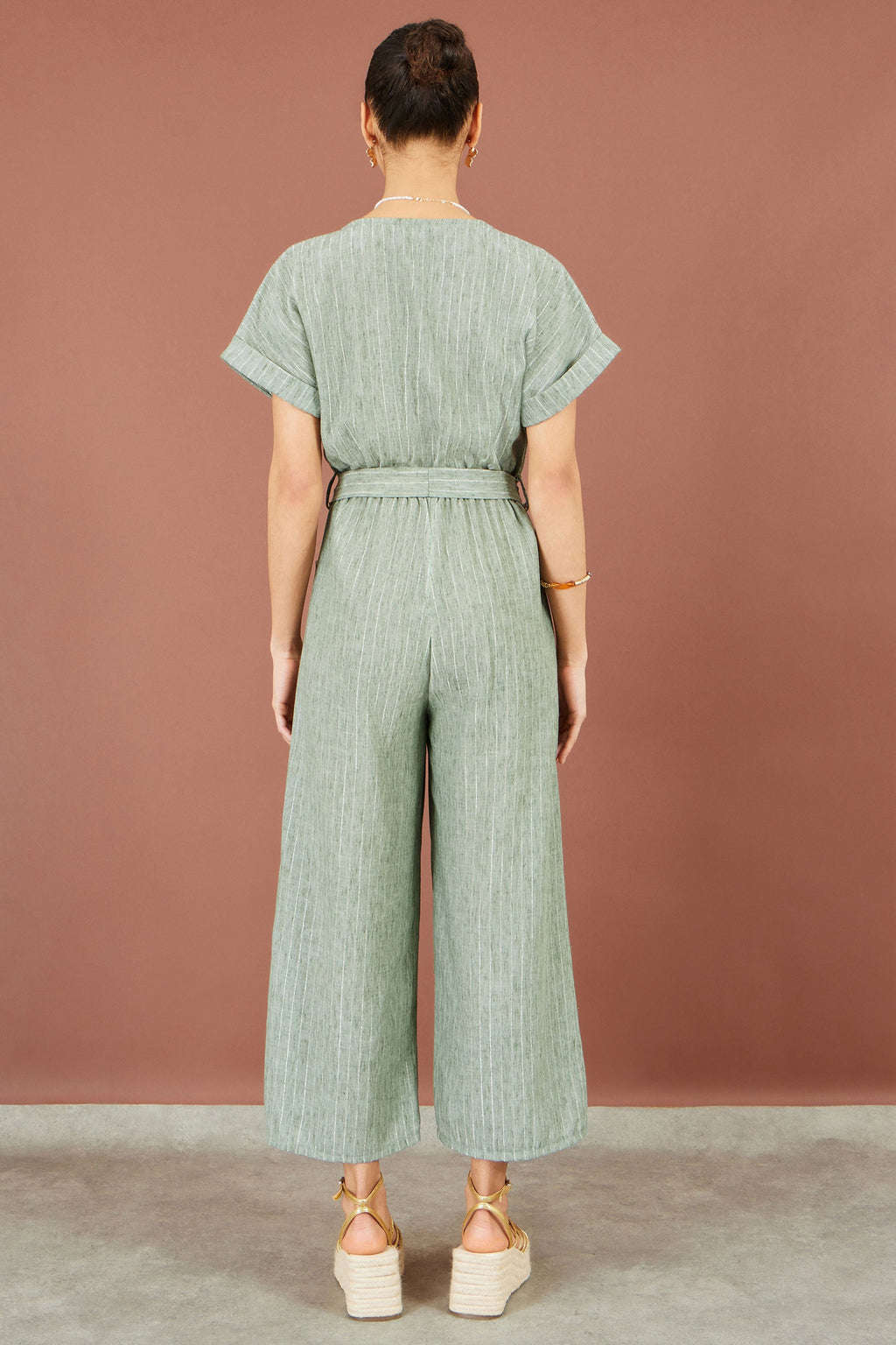 Yumi Green V Neck Kimono Sleeve Jumpsuit