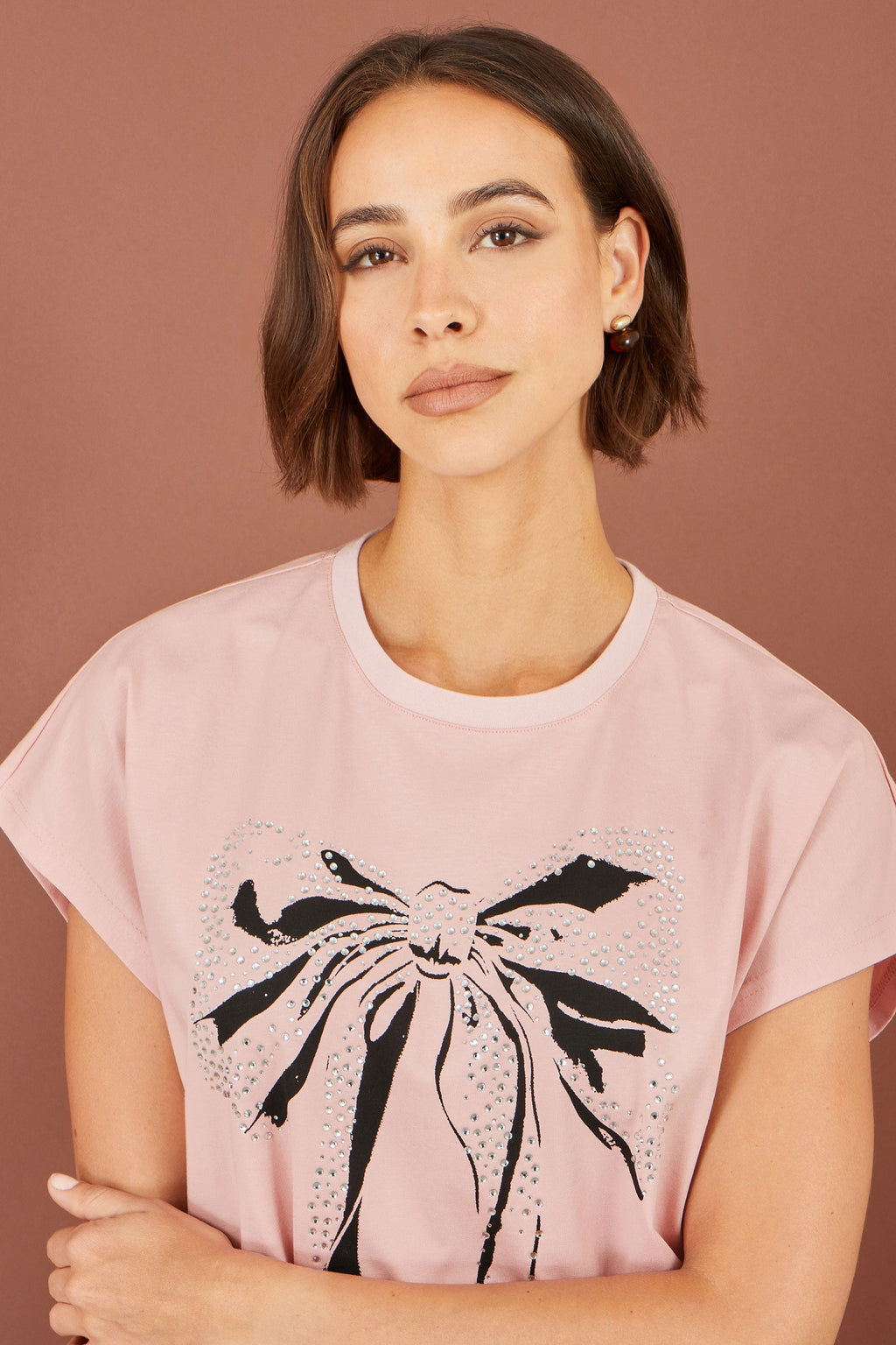 Yumi Pink Bow T-Shirt With Lace
