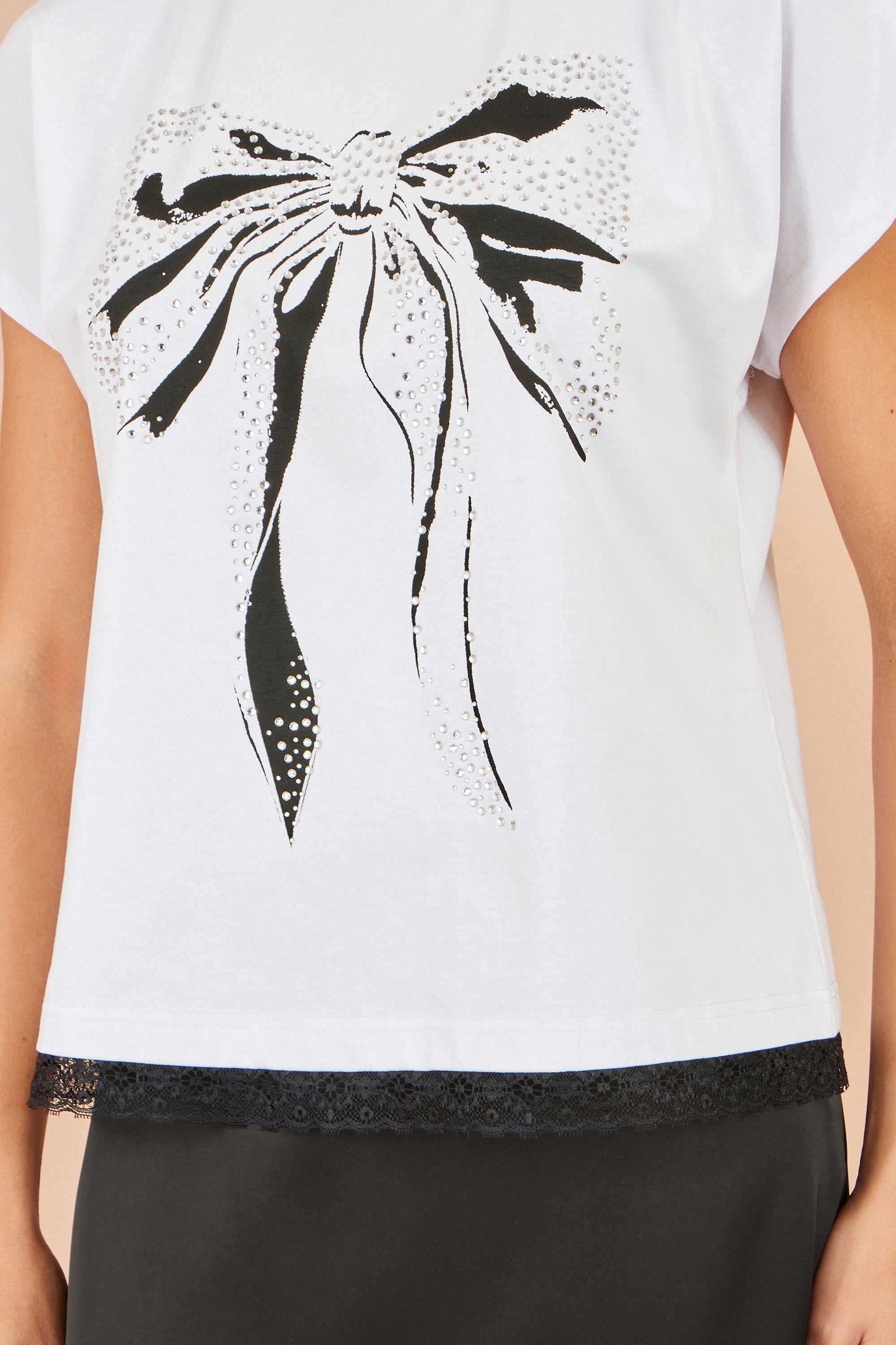 Yumi White Bow T-Shirt With Lace
