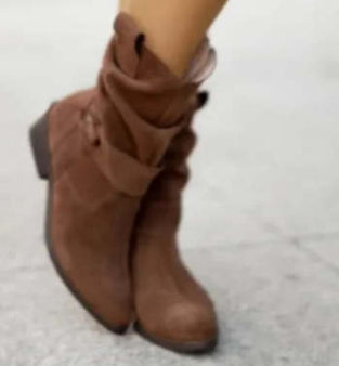 Ins Pointed Toe Mid-calf Boots Fashion Suede Zipper Western Boot Winter Shoes For Women